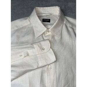 Zegna Cashco Shirt Men Sz XL Cream Cashmere Blend Designer Luxury Regular Fit